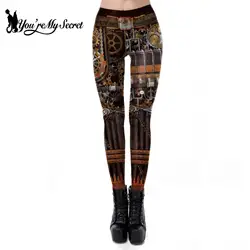 [Je \ 'Re My Secret] Vrouwen Leggings Vintage Mechanische Versnelling 3D Gedrukt Mid Taille Vrouwelijke Fitness Broek Naadloze zwarte Punk Broek