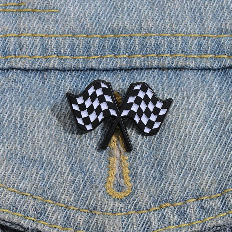 

Chequered Flag Enamel Pins Custom Checkerboard Formula Racing F1 Brooches Lapel Badges Funny Jewelry Gift for Kids Friends