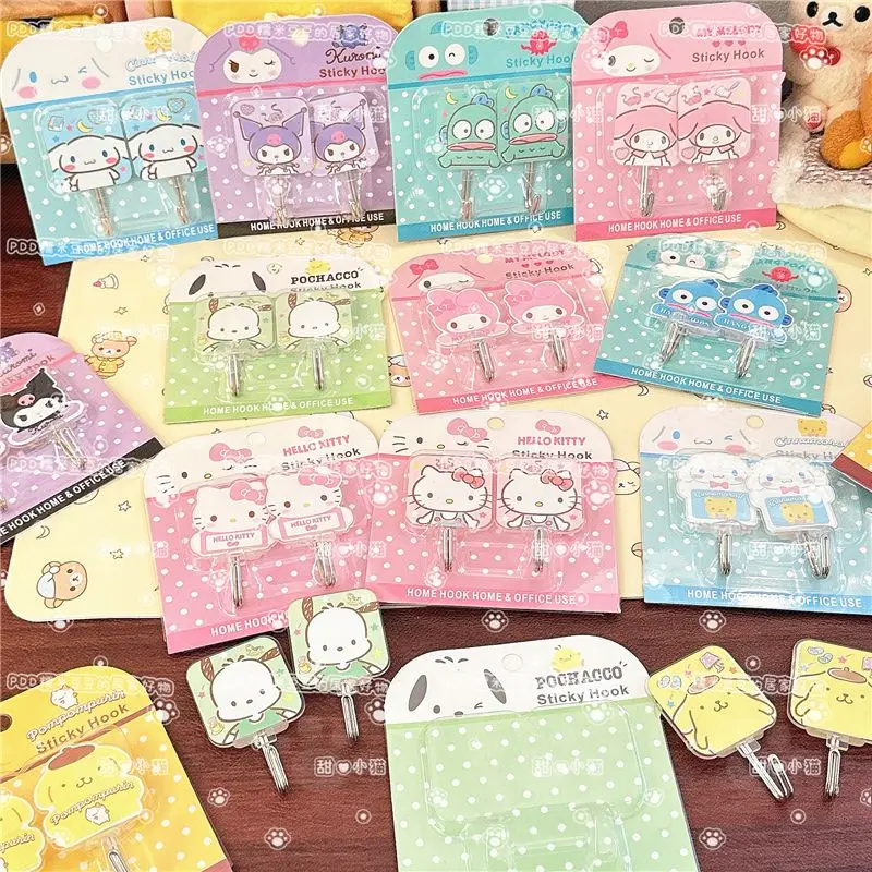 Hello Kitty Cinnamoroll Anime Kawaii MINISO Acrylic Wall Hooks Cute Kuromi Storage Decoration Sticky Hooks Gifts for Girls