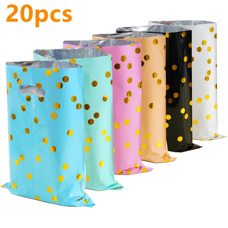 20Pcs golden dots Plastic Birthday Gift Packaging Bag Candy Cookie Tote Bags for Kids Birthday Baby Shower Party Favor Bags
