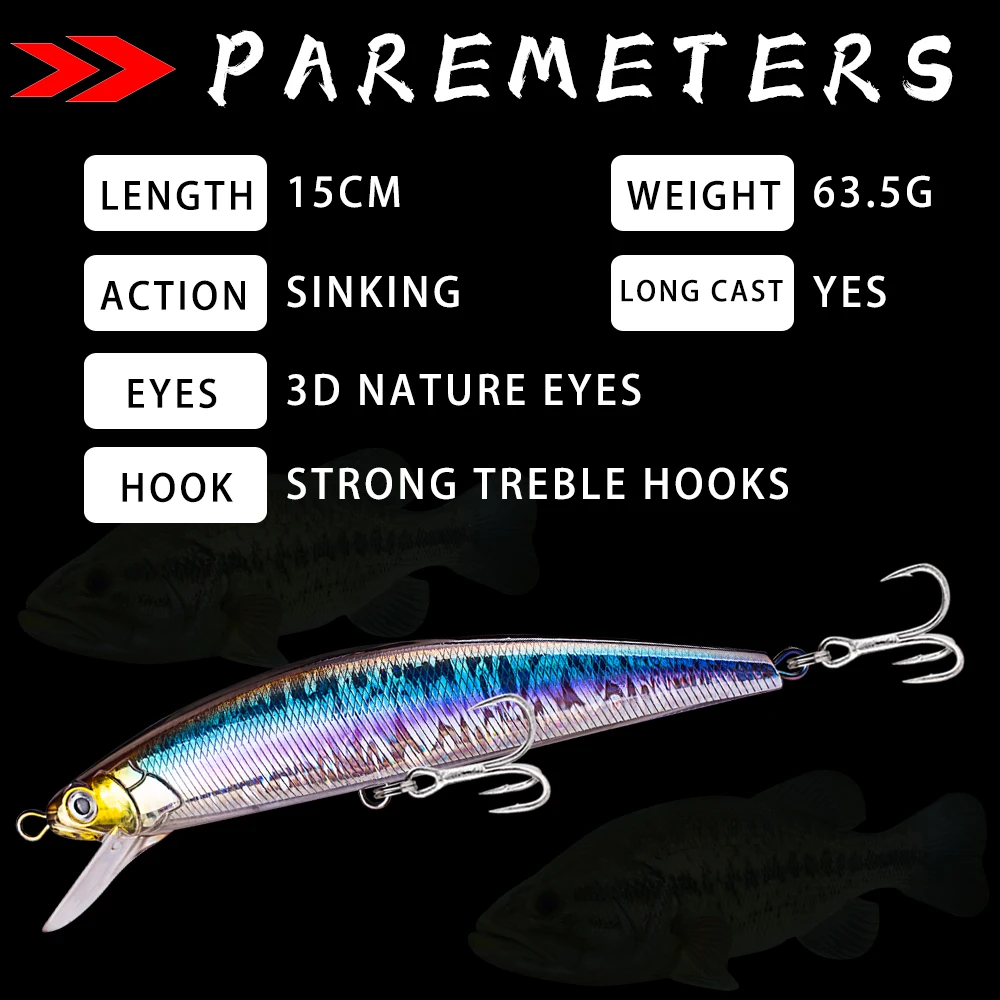 Dr.Holife 1PCS Minnow Fishing Lure 15CM 63.5G Artificial Hard Bait With Rattles Plastic Fishing Lure Sinking Jerk Bait Tackle