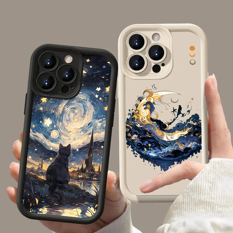 Luxury Moon Print Shockproof Thickened Phone Case For Xiaomi Mi 11 Lite 5G 14 13T 13 12T 12 Poco M6 X6 X5 X3 F5 F6 Pro Cover