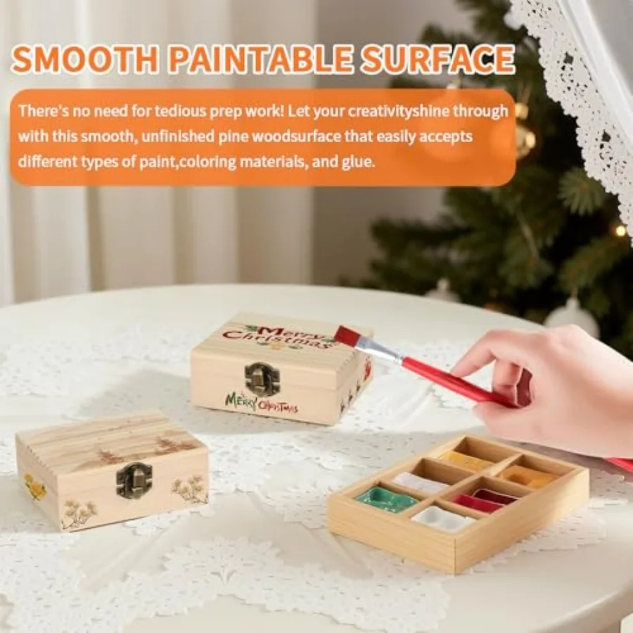 Unfinished Pine Wood Storage Box Rectangular DIY Keepsake Box Hinged Lid Latch Jewelry Trinket Container