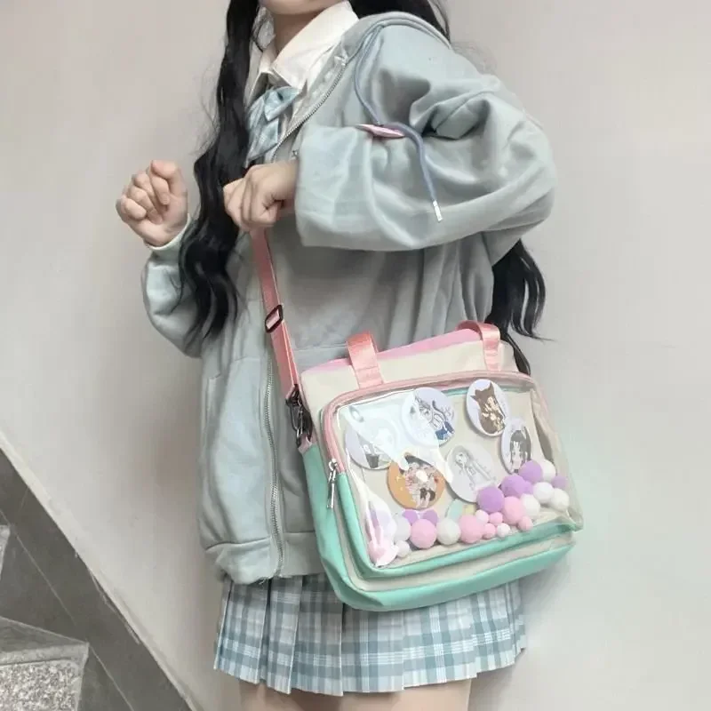 Mode Japanse Ita-tassen 2023, nieuwe canvas transparante schoudertassen JK uniform handtassen dames chique contrastkleur Lolita-tas