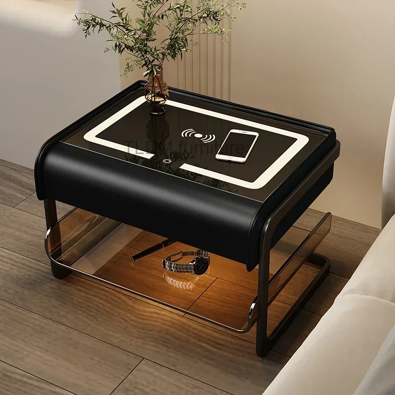 

Smart Bedside Table Makeup Organizer Bedroom Luxury Nightstands Multifunctional Acrylic Wireless Charging Home Furniture WKNS