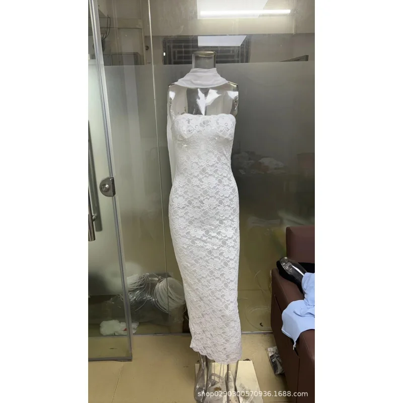 Trendy kanten pure bodycon slipdress lage hals pittige meisjesjurk dames