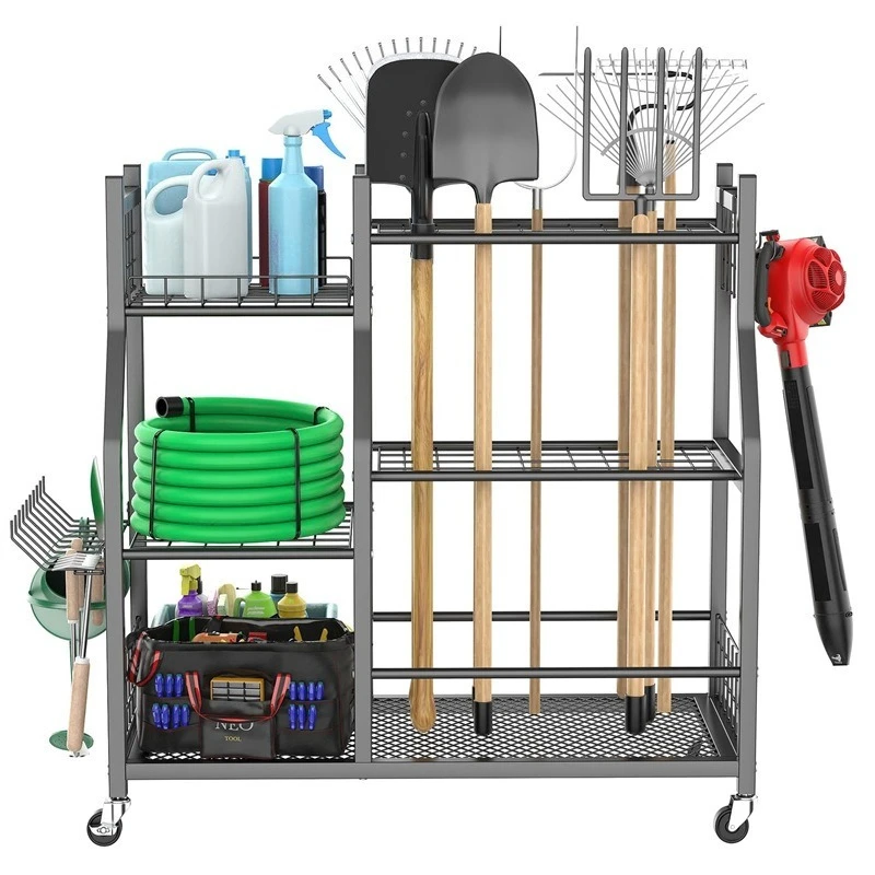 Garden cleaning tool storage rack, garage garden tool large capacity shovel rack