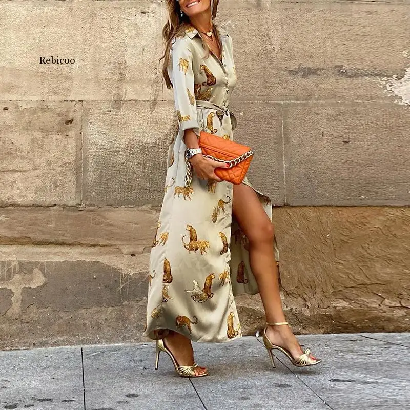 2022 Autumn Women Vintage A-Line Maxi Dress Elegant Ladies Loose Ruffle Long Dress Fashion V Neck 3/4 Sleeve Printed Boho Dress