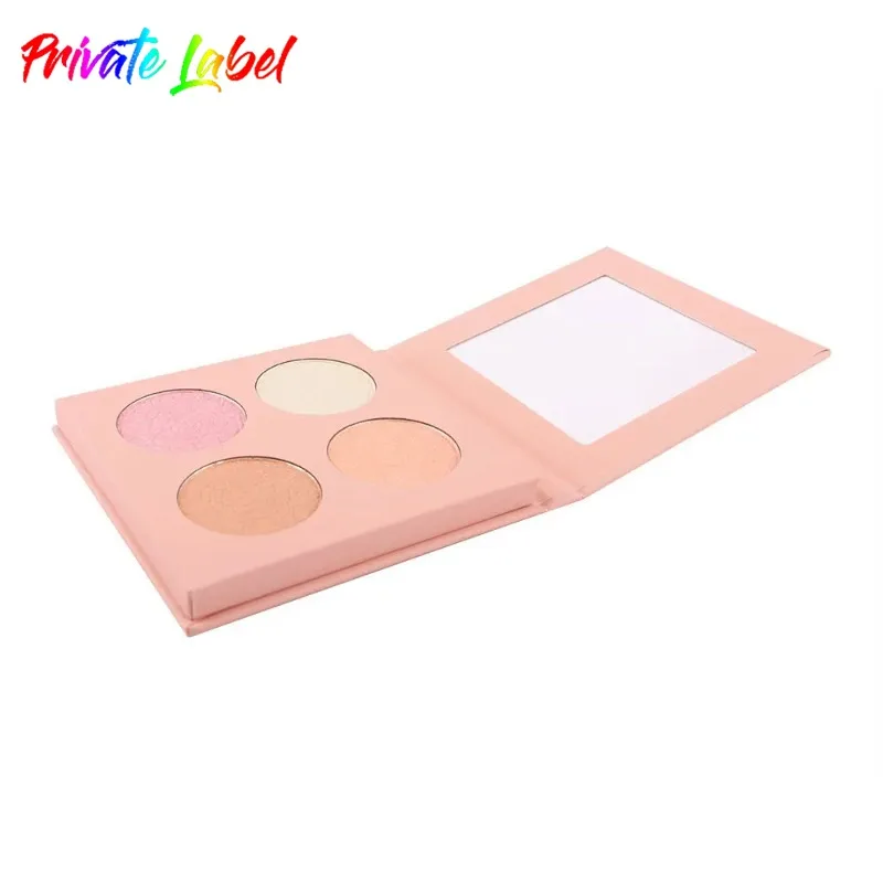 Matte Glitter Highlighter e Paleta Blush, Maquiagem duradoura, Iluminador Brilho, fácil de usar, Private Label, Bulk Custom, 4 cores