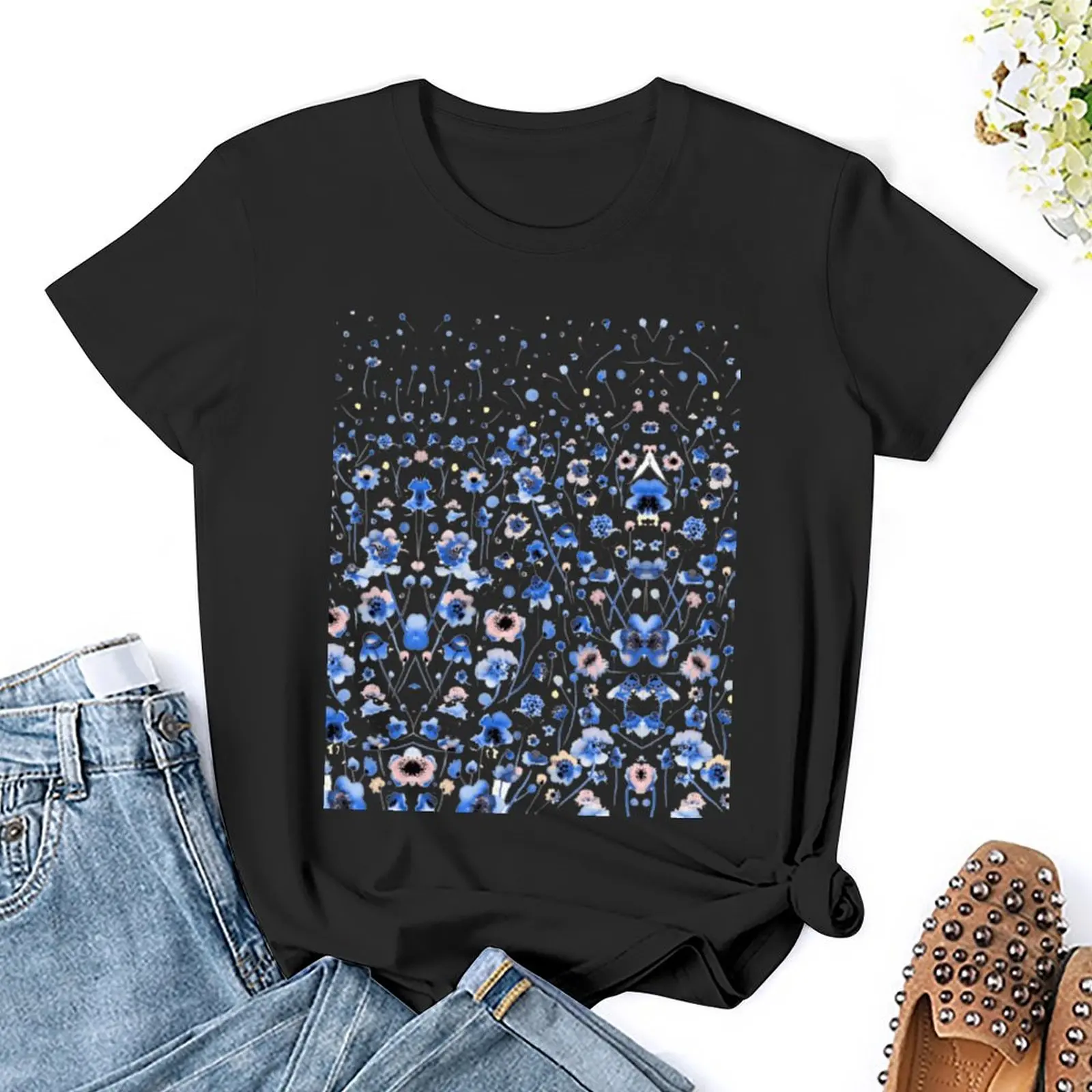 Teachers' Day Ink Flowers Blue Gradation Men's Regular T-shirt Crewneck Movement Tshirt Funny Graphic Aactivity Competition Humo