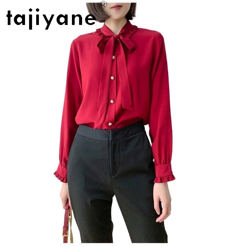 

TAJIYANE 100% Mulberry Silk Shirt Woman Elegant Vintage Red Blouse Premium Ladies Tops Spring Clothes Women 2026 рубашка женская