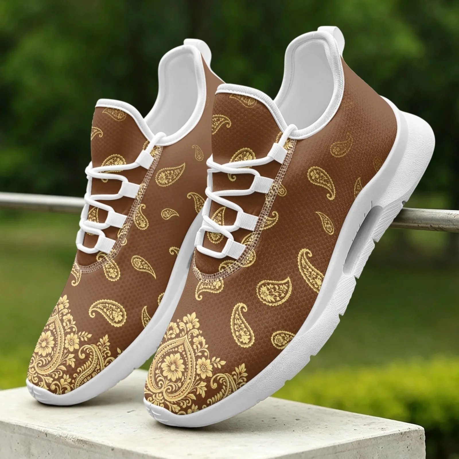 XIXIRIMIDO Lace-up Casual Shoes Men Sneakers Comfortable Mesh Breathable Walking Shoe Women's Lightweight Sneaker Soft Paisley