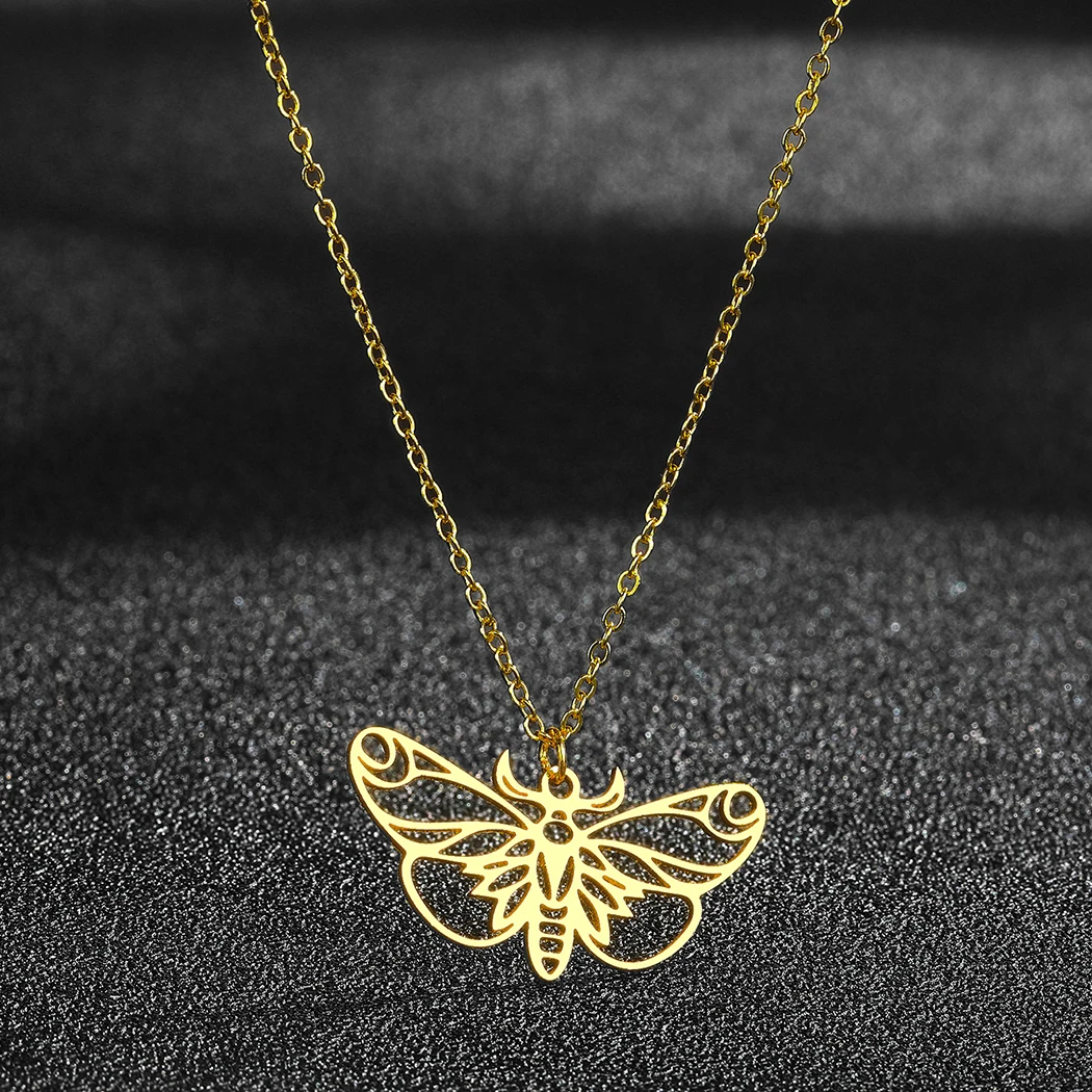 Todorova Stainless Steel Luna Moth Necklace Butterfly Charm Pendant Necklace Choker Women Female Party Fashion Jewelry