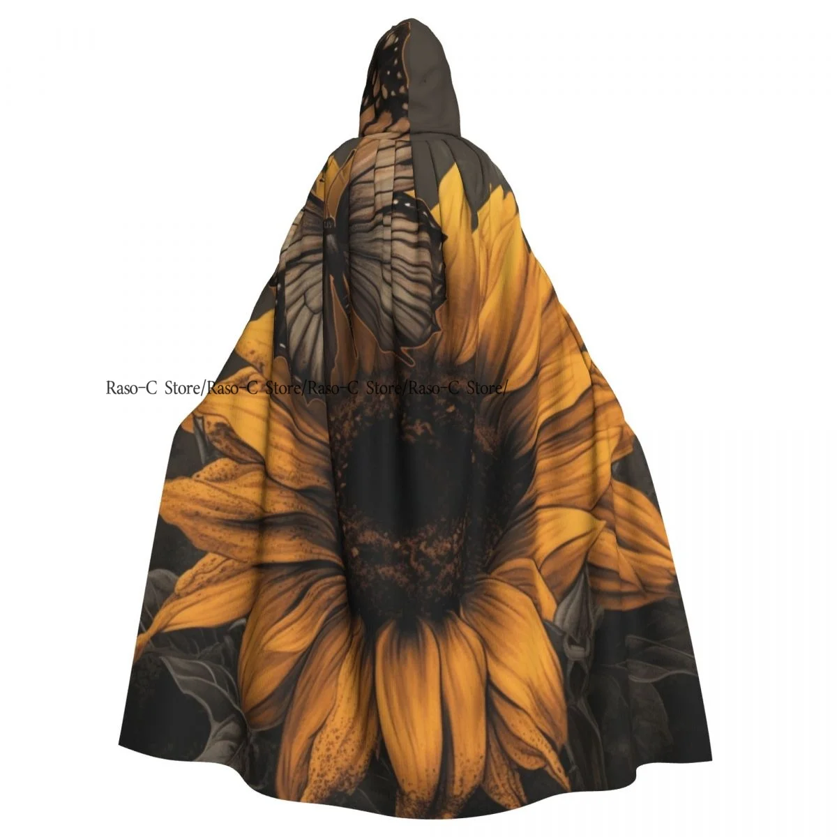 Adult Cloak Cape Hooded Sunflower And Butterfly Medieval Costume Witch Wicca Vampire Elf Purim Carnival Party