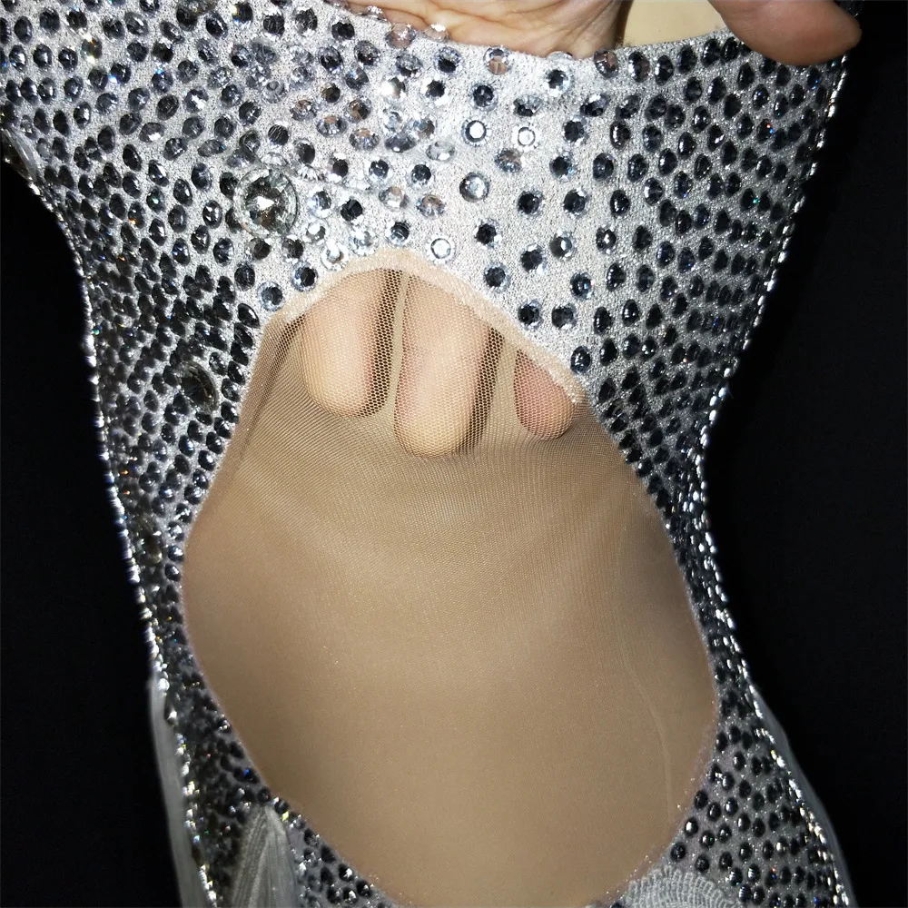 Abito da performance sul palco con tutina sottile elasticizzata sexy con strass luminosi per feste in discoteca APIAbiti con strass