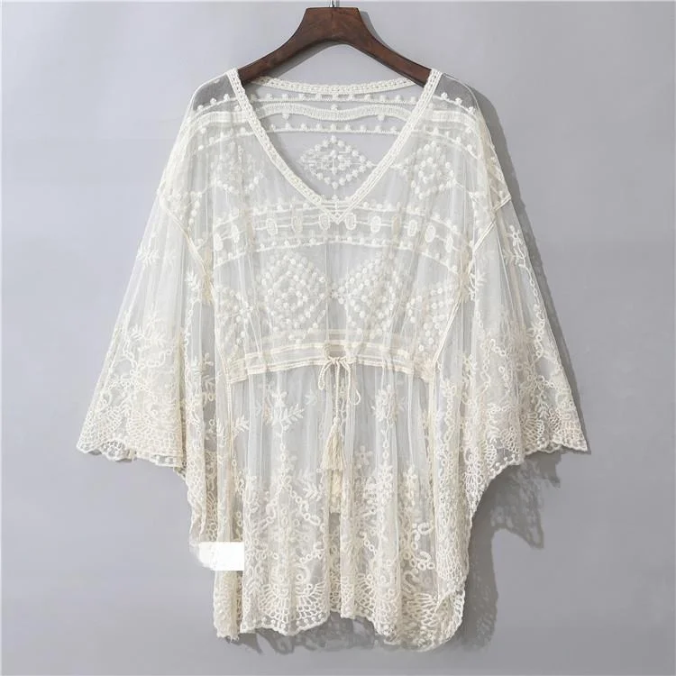 

Sweet Sle Women's Bikini Swimsuit Sun Protection irt Pullover Cotton Lace Top Five-Quarter Sve Color Summer Faion