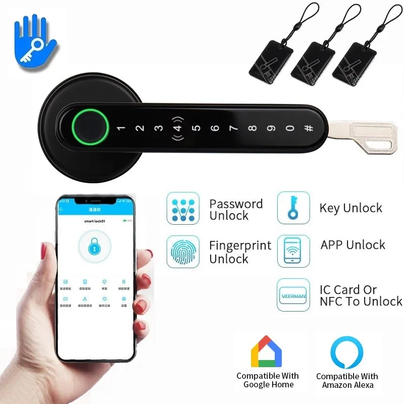 

TTlock Smart Door Locks Biometric Fingerprint Lock Password Keys IC Card NFC APP Remote Unlock Electronic Door Lock Smart Home