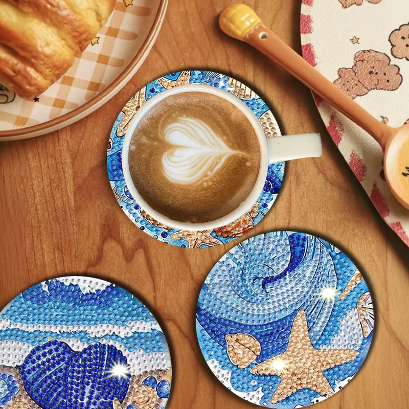 Diamond Painting Special Offer, A Set of 8PCS Diamond Painting DIY Coaster Set with Holder, Special Pattern of Beautiful Ocean S