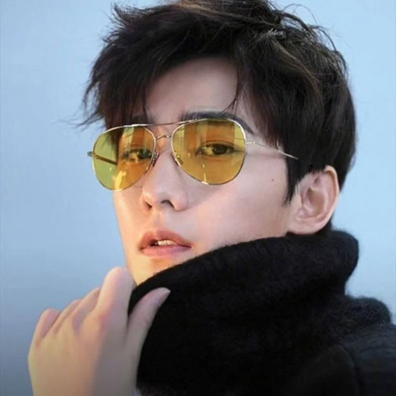 Luxuriöse polarisierte Piloten-Sonnenbrille für Herren und Damen – Designer-Vintage-Fahrerbrille in Schwarz und Gelb