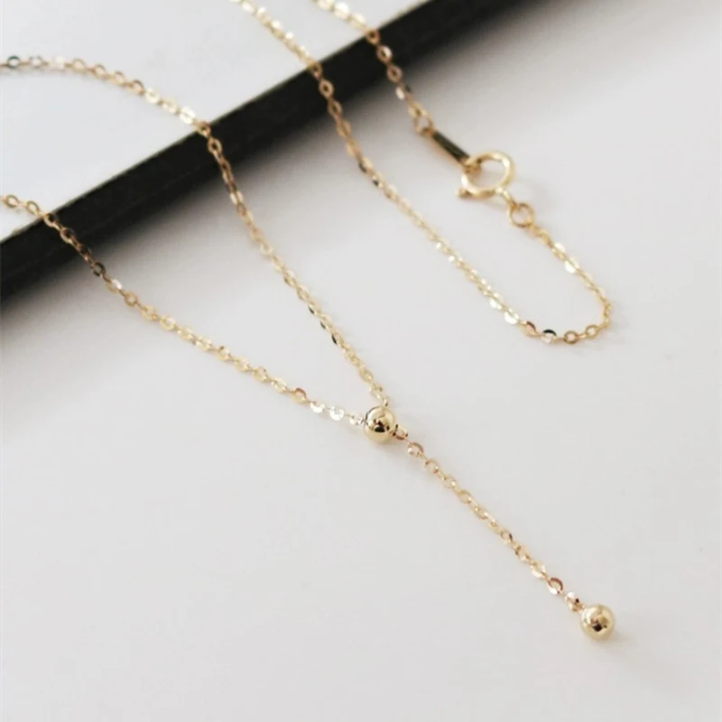 

Real 925 Sterling Silver Minimalist 14k Tiny Round Bead Pendant Necklace for Women Trendy Fine Jewelry Adjustable Accessories