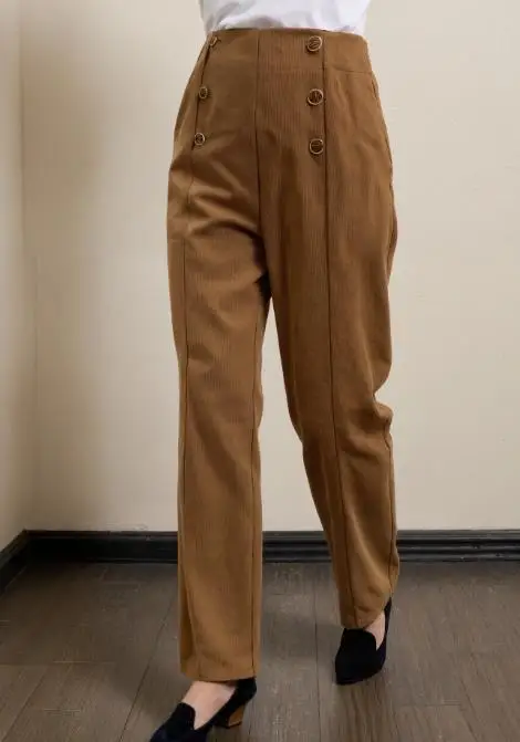 

2025 New Solid Color Corduroy High Waist Wide Leg Casual Pants for Women with Pit Strips, Button Fit Straight Leg Pants