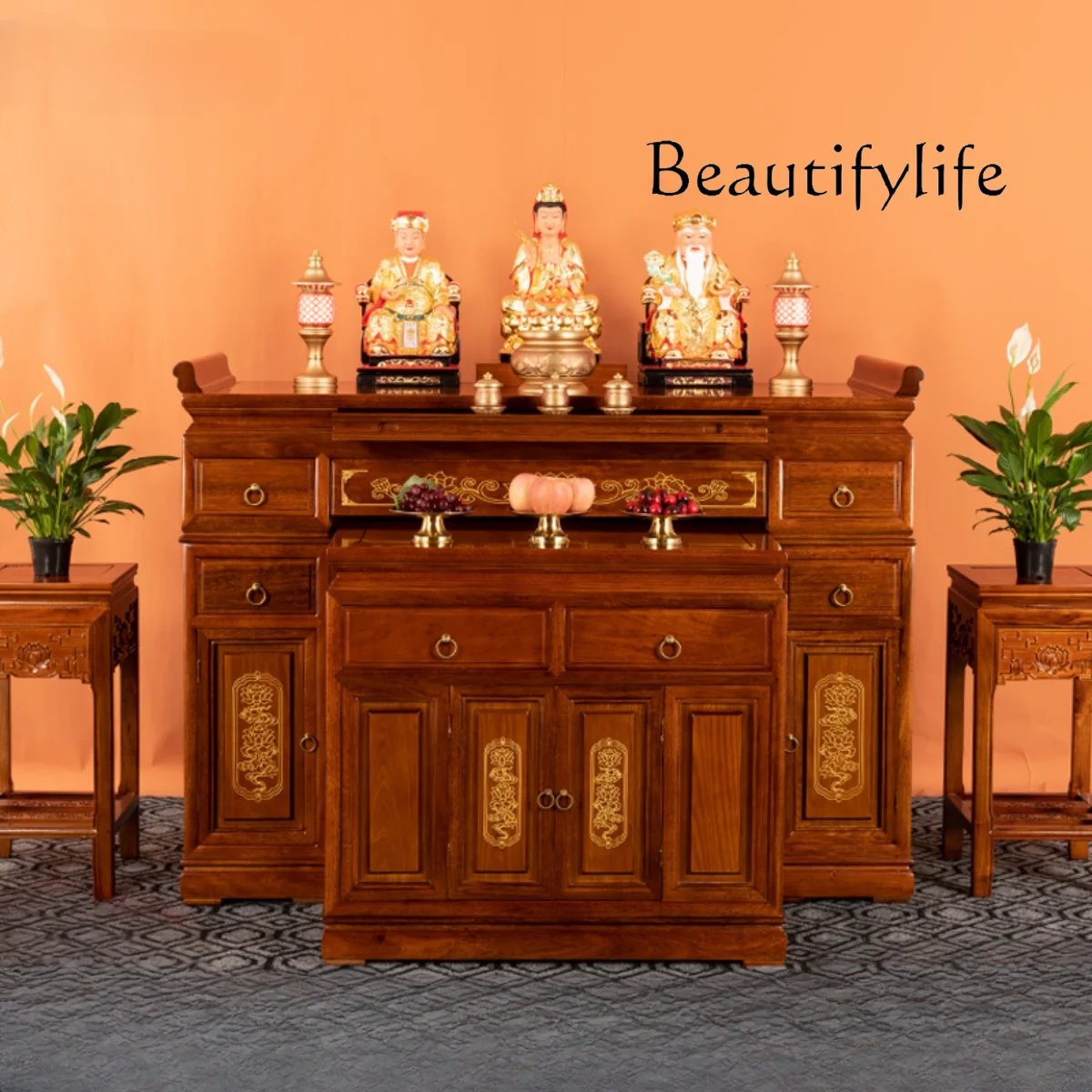 Household Economical Solid Wood Altar Prayer Altar Table Incense Burner Table Buddha Statue God of Wealth Worship Table