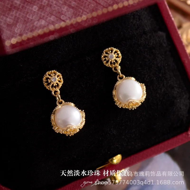 

Интернет-знаменитости, новые кружевные серьги-гвоздики, круглые почти безупречные полые серьги с пресноводным жемчугом, слегка выращивающие текстуры