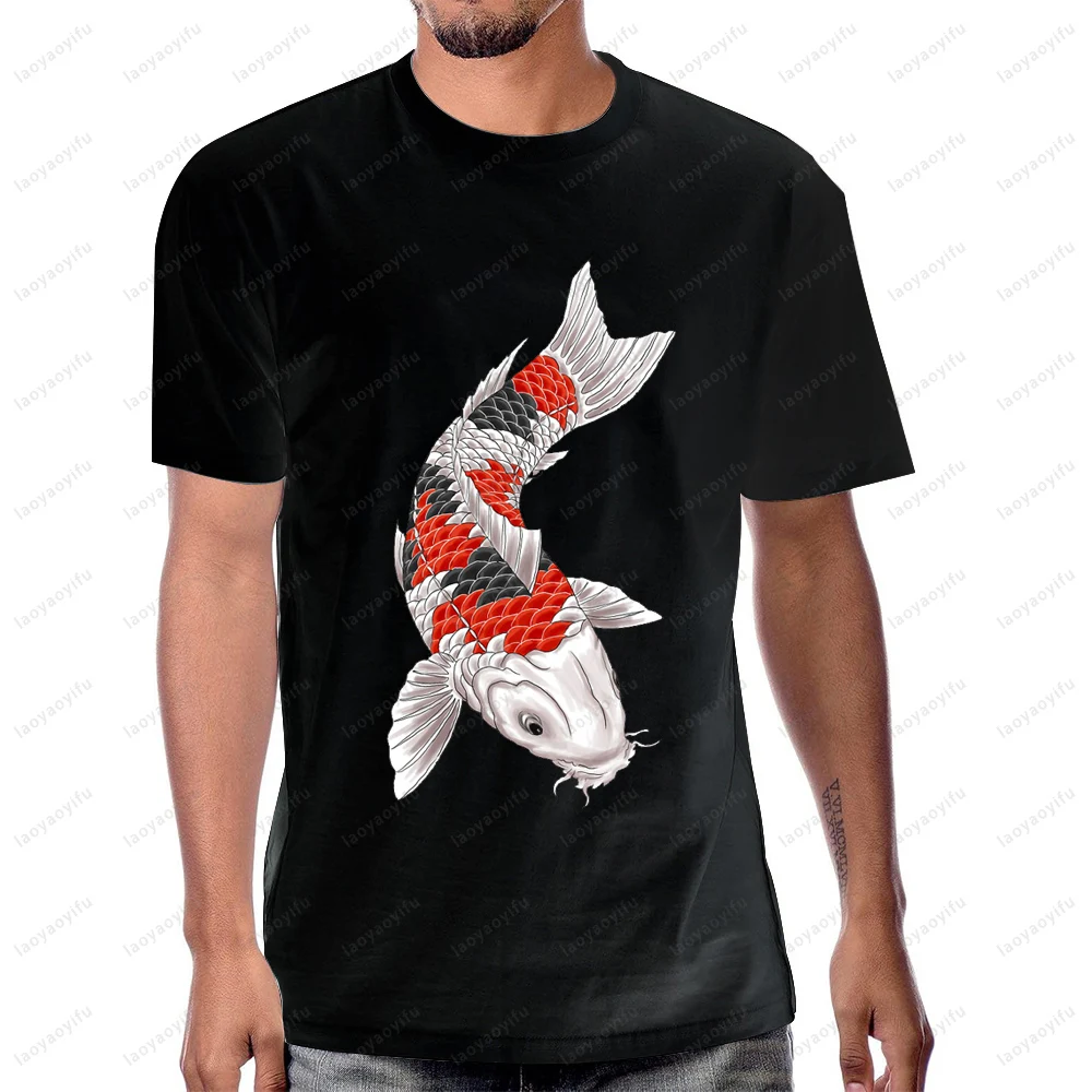 Japanese Koi Fish Art Drawing Printed T-shirt Casual Fashion Loose Harajuku Man Tshirt Streetwear Short Sleeve Cotton T Shirt