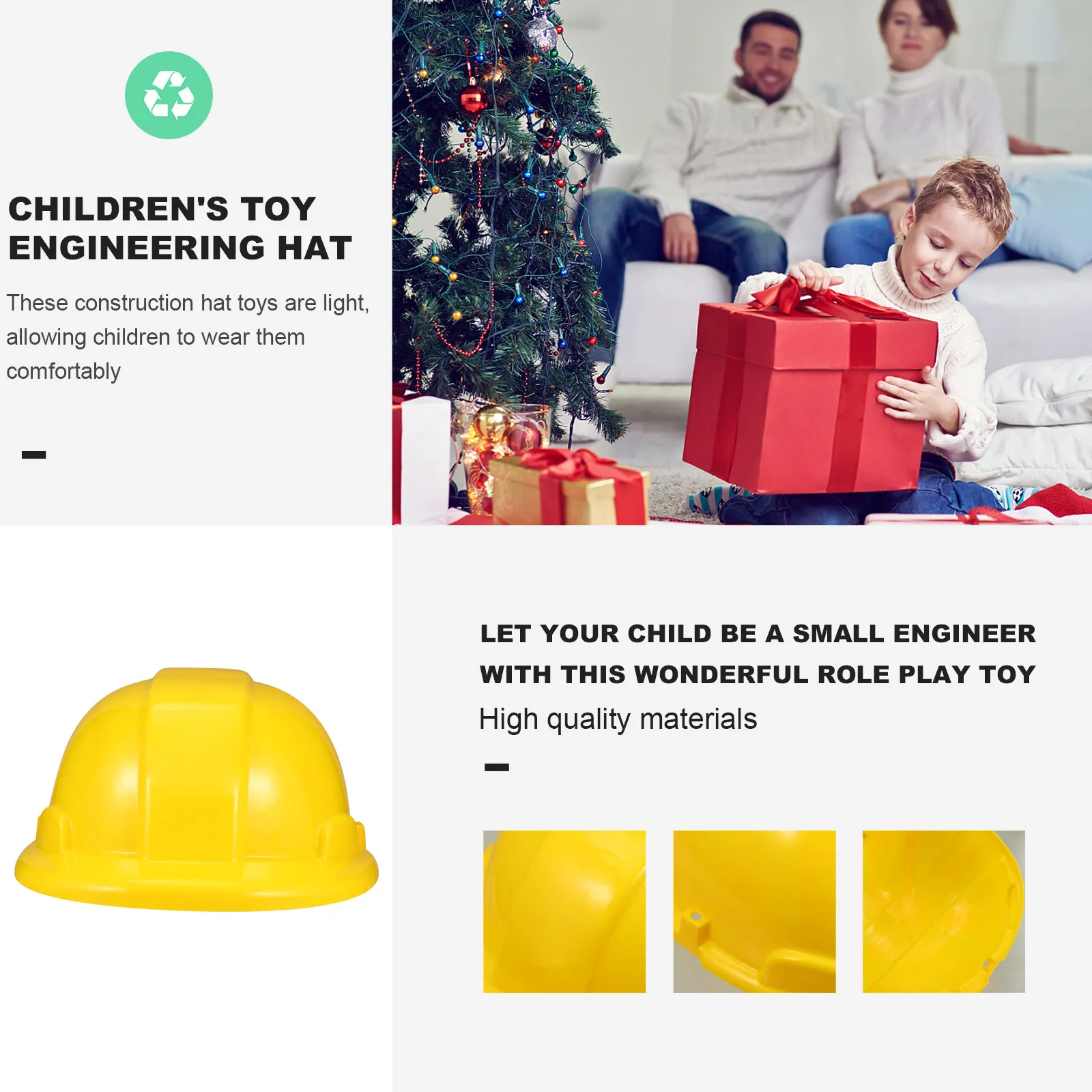 5Pcs Kids Plastic Construction Hats Yellow Building Dress for Children Role Play Learning Development Party Supplies