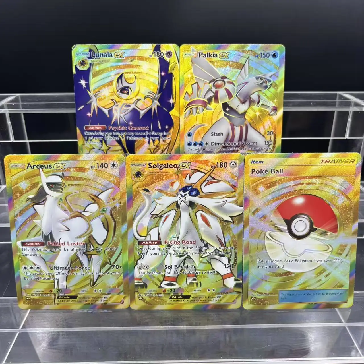 

5 шт./компл., самодельная PTCG, английский карманный золотой Arceus Palkia Lunala Solgaleo, нарисованная вручную флэш-карта, коллекционная карта аниме, подарочная игрушка
