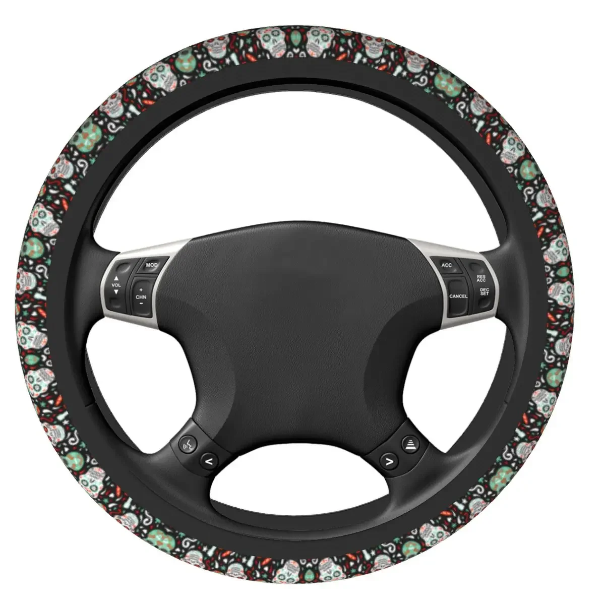 Day Of The Dead Sugar Skull Auto Car Steering Wheel Cover Mexican Skeleton Gothic Universal Steering Wheel Protector for Sedan