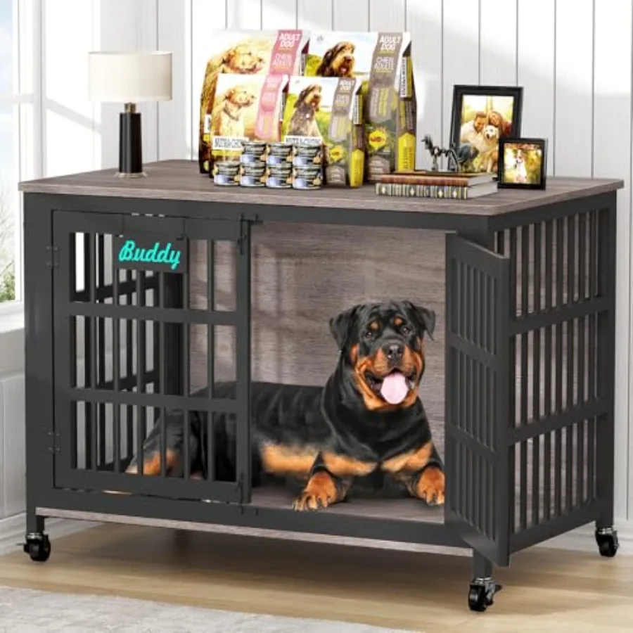 

48/42/33 XXL Dog Crate Furniture with Casters Heavy Duty Dog Kennel Indoor for Large Dogs Escape-Proof and Chew-Proof Dog Cage