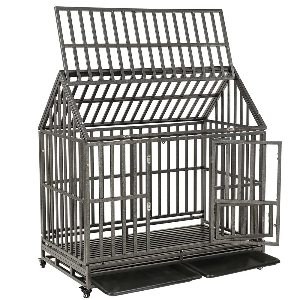 2024 New Heavy Duty Dog Crate Strong Metal Cage House, Pet Kennel Crate box con 4 ruote di bloccaggio