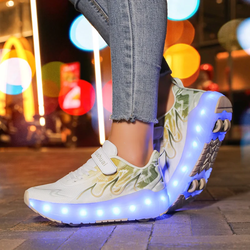 Новые зимние каблуки для девочек 2025: невидимые 4-колесные автоматически выдвижные износостойкие спортивные роликовые туфли повседневные