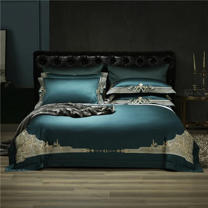 Italian High-end Luxury Embroidery Comforter Cover Bed Set 1400TC Cotton Duvet Cover Set Silkly Bedding set Bedspread Flatsheet