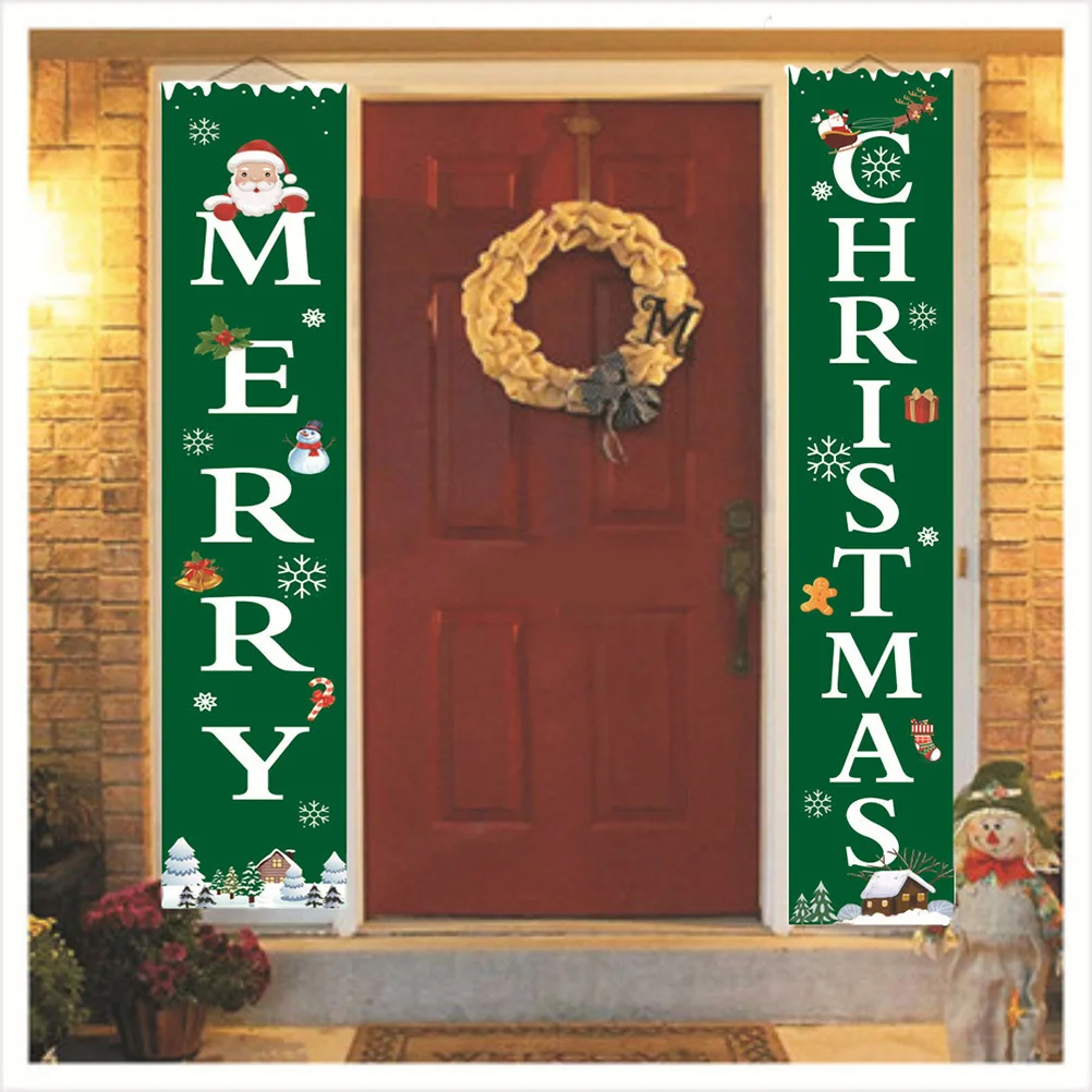 

1Pair Christmas Door Curtain Merry Christmas Banner Decorative Indoor Outdoor Hanging Ornament for Party Porch Decoration Xmas