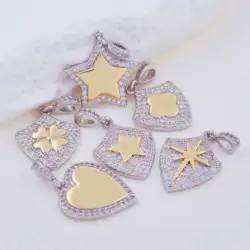 Fashion Star Medal Charms Pendant Jewelry Women,Brass Pave Zircon Heart Leaf Necklace Pendant Accessories For DIY Men Jewelry