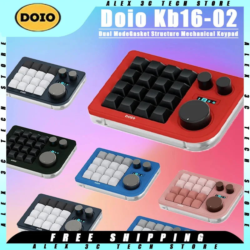 

Doio Kb16-02 Mini Mechanical Keyboard Dual Mode Three Knobs Hot Swappable 16Keys Keypad OLED Screen Customized Portable Keypad