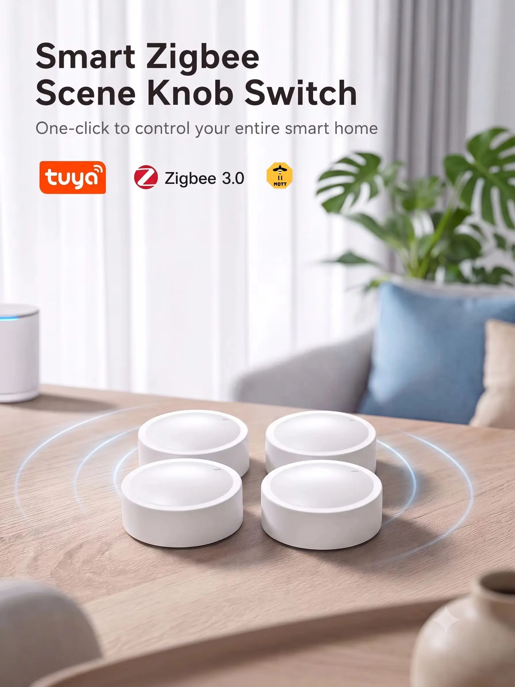 Tuya ZigBee Smart-Drehschalter, Drahtloser Szenenknopf, Drehbarer Dimmer-Schalter, Hausautomatisierung für Smart Life Zigbee2MQTT