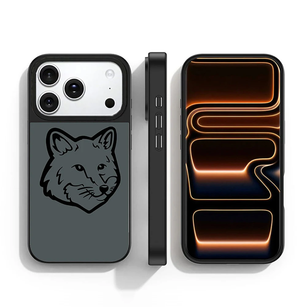 Fox Head Slate Mirror For MagSafe Phone Case For iPhone 18 17 16 15 14 13 Pro Max Magnetic Wireless Charging With Button Cover