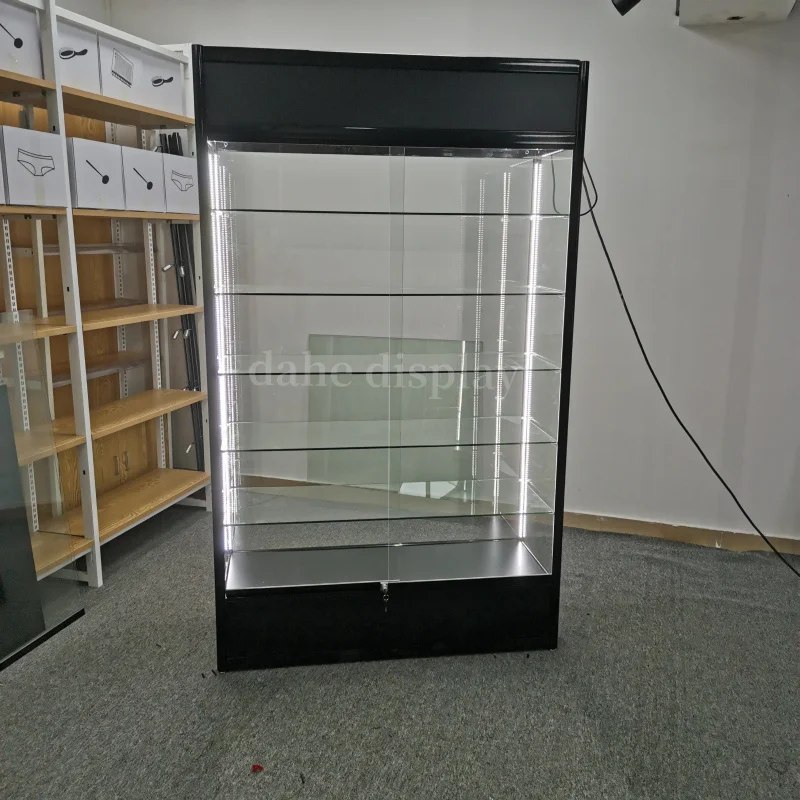 Custom. Aluminum Frame Heavy Duty Glass Display 5 Shelves Store Display Showcase Smoke Shop Accessories Cabinet