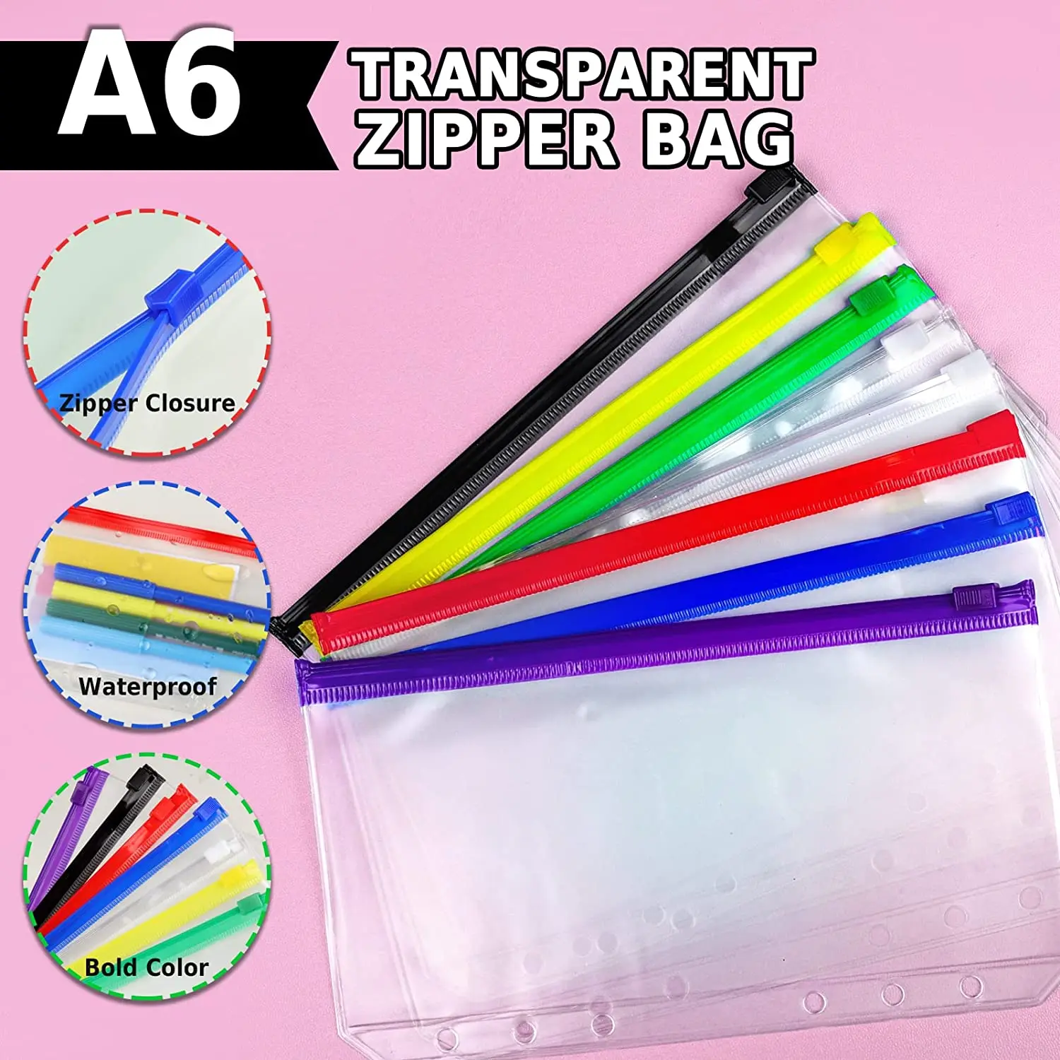 A6 Budget Binder Colorful Zipper Cash Envelopes Money Saving, Budget Sheets,Word Label,Month Tabs,Flag Label for Travel and Work