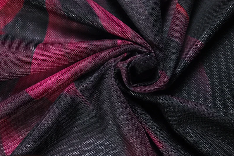 Abito lungo aderente a maniche lunghe con spalle scoperte sexy Abito da donna elegante da night club con stampa floreale Slash Neck Mesh Sheer Abiti da festa