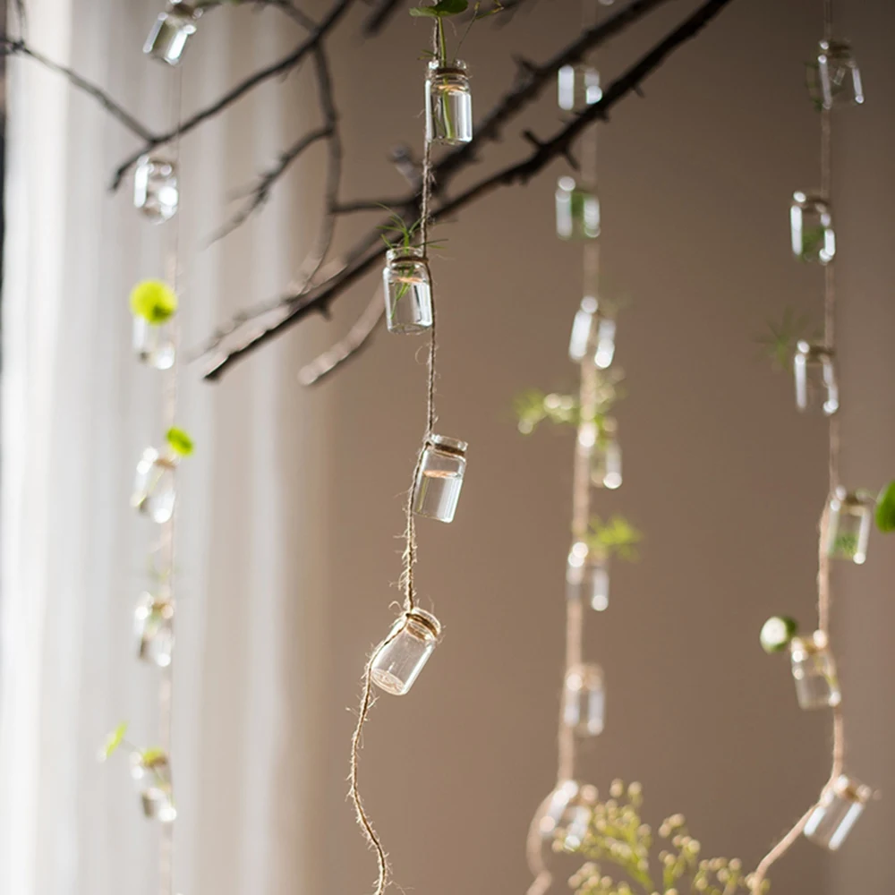 Wind Chimes Style Decor Glass Vase Strings Hanging Vase with Bottle Jelly Glass Bottle String Decoration Pendant Large