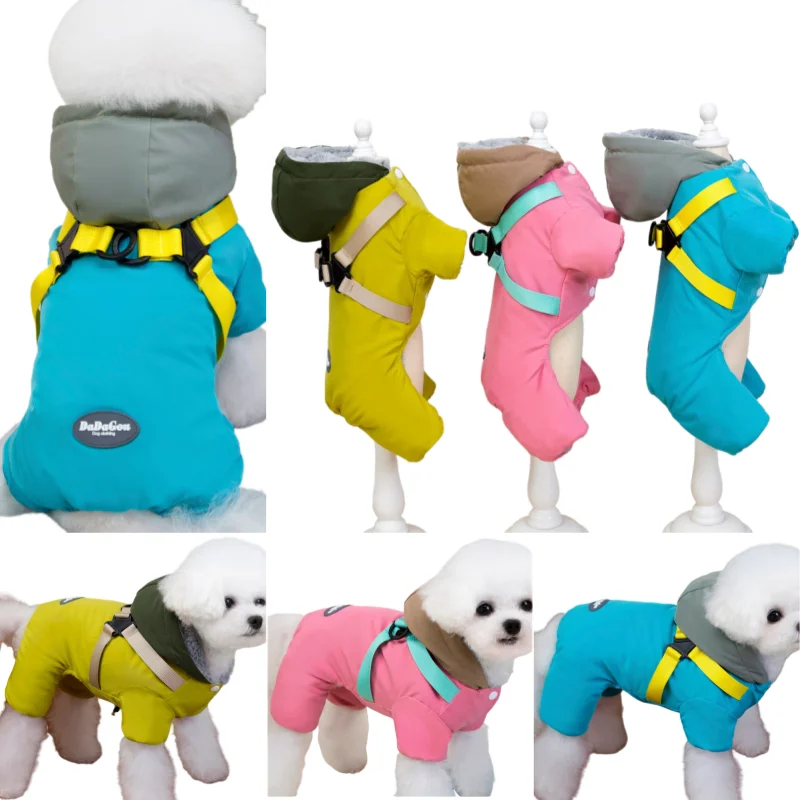 

Pet Dog Jumpsuit Jacket With Harness Thicken Warm Winter Waterproof Dog Clothes For Small Dogs Cats Chihuahua Down Coat Outfits