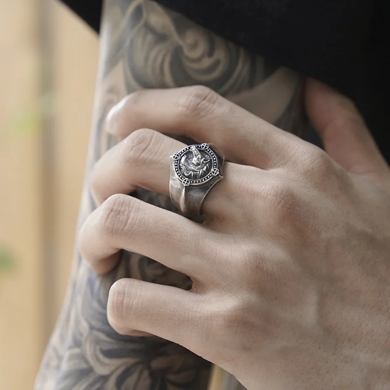 Retro Oorlog Paard Ring Voor Mannen Punk Gothic Rock Hiphop Open Ring Handgemaakte Designer Unisex Sieraden Biker Accessoires Minnaar Cadeau