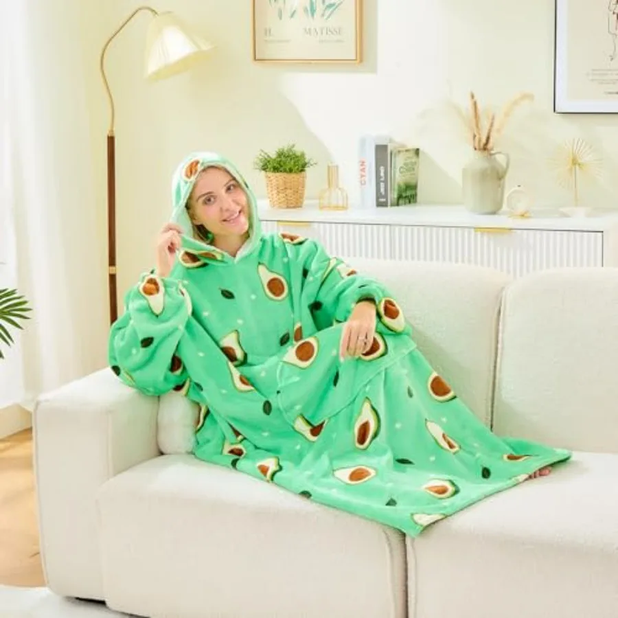 Moinlizy Wearable Blanket Hoodie, Long Thick Hooded Blanket Oversized for Adults Women Men with Pocket and Sleeves view 4