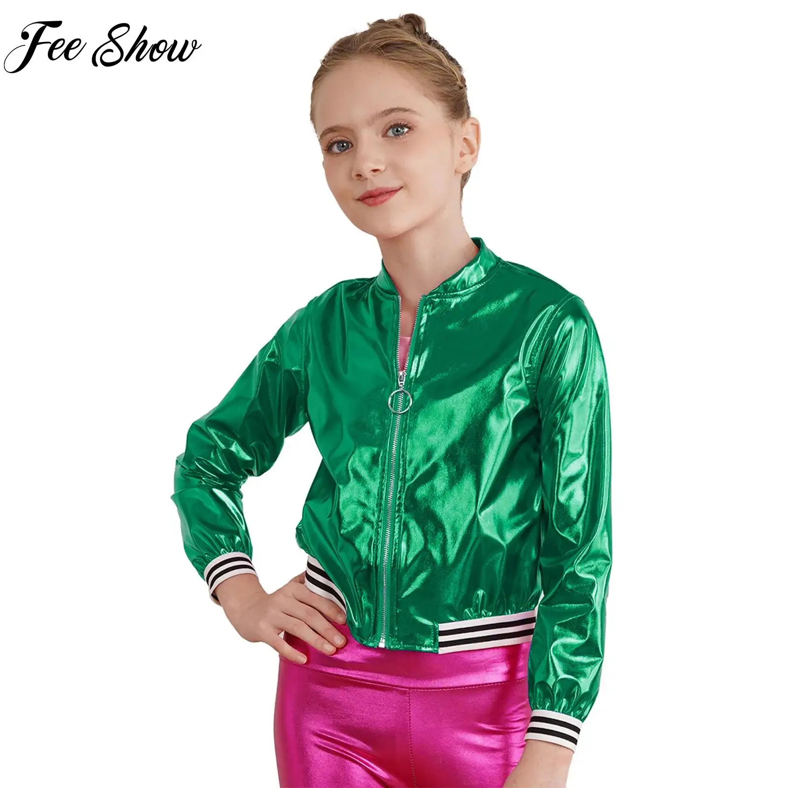 

Kids Girls Stylish Clothing Long Sleeve Street Modern Dance Party Performance Jacket Closure Bronzing Fashion Clothing Outerwear