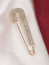 Big Lapel Pin Shiny Brooches for Women Safety Metal Pin Jeans Buckle Clothes Dress Jewelry Rhinestones Crystal Pins