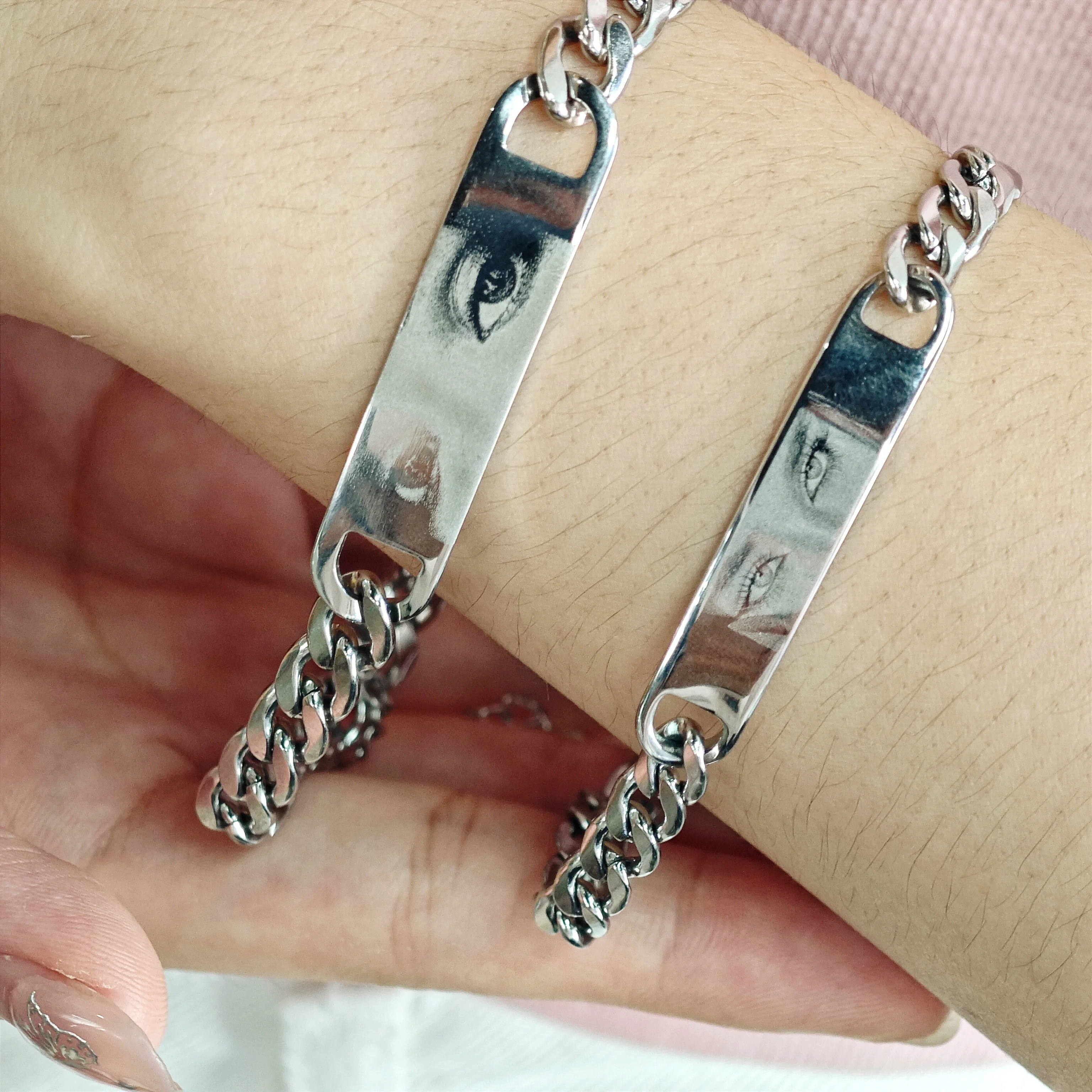 Braccialetto con immagine personalizzata personalizzato occhio foto amore regalo catena cubana bracciale con immagine in acciaio inossidabile